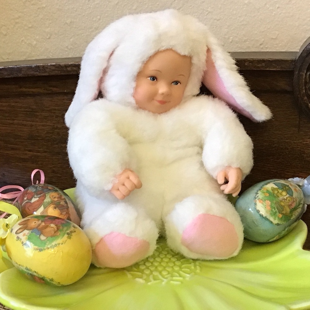 Vintage 1997 Anne Geddes plush baby bunny.  Washable bead filled.